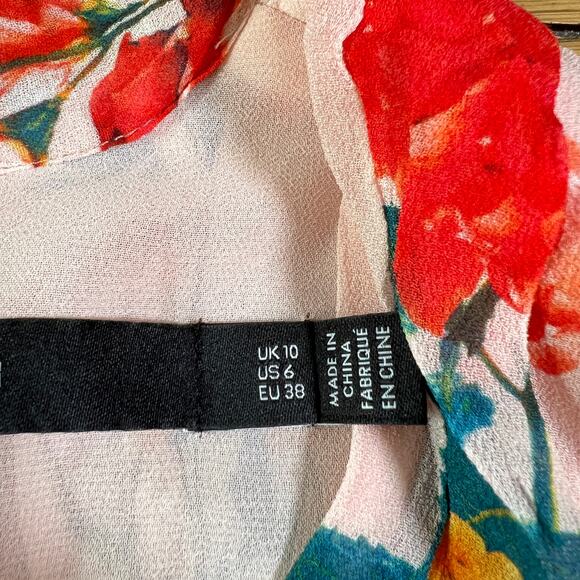 Karen Millen Romantic Floral Pleated Chiffon Midi Dress Sz 6 Statement Old Money - Picture 6 of 7